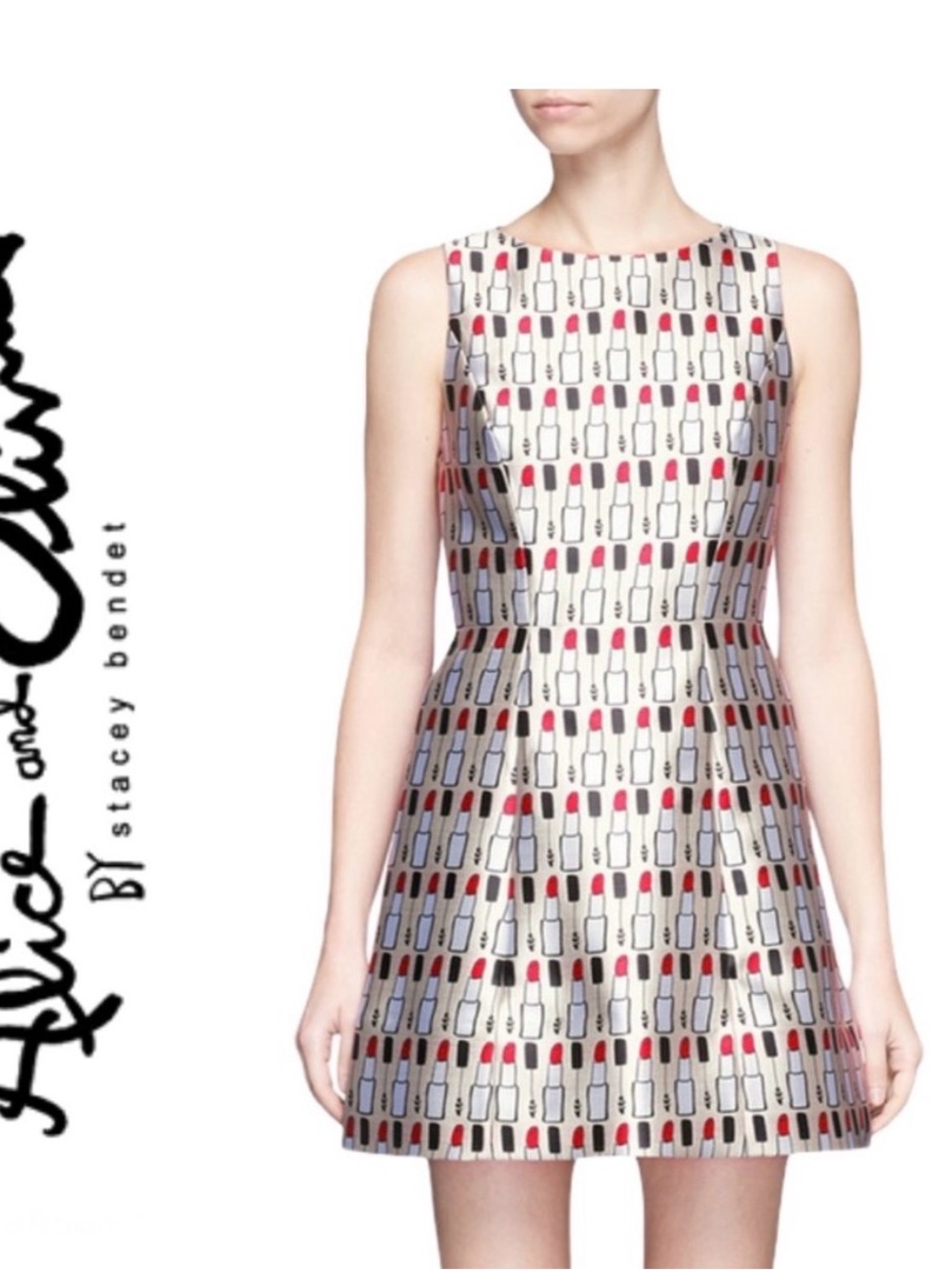 Alice + Olivia Metallic Lipstick Print A-Line Dress - White & Red